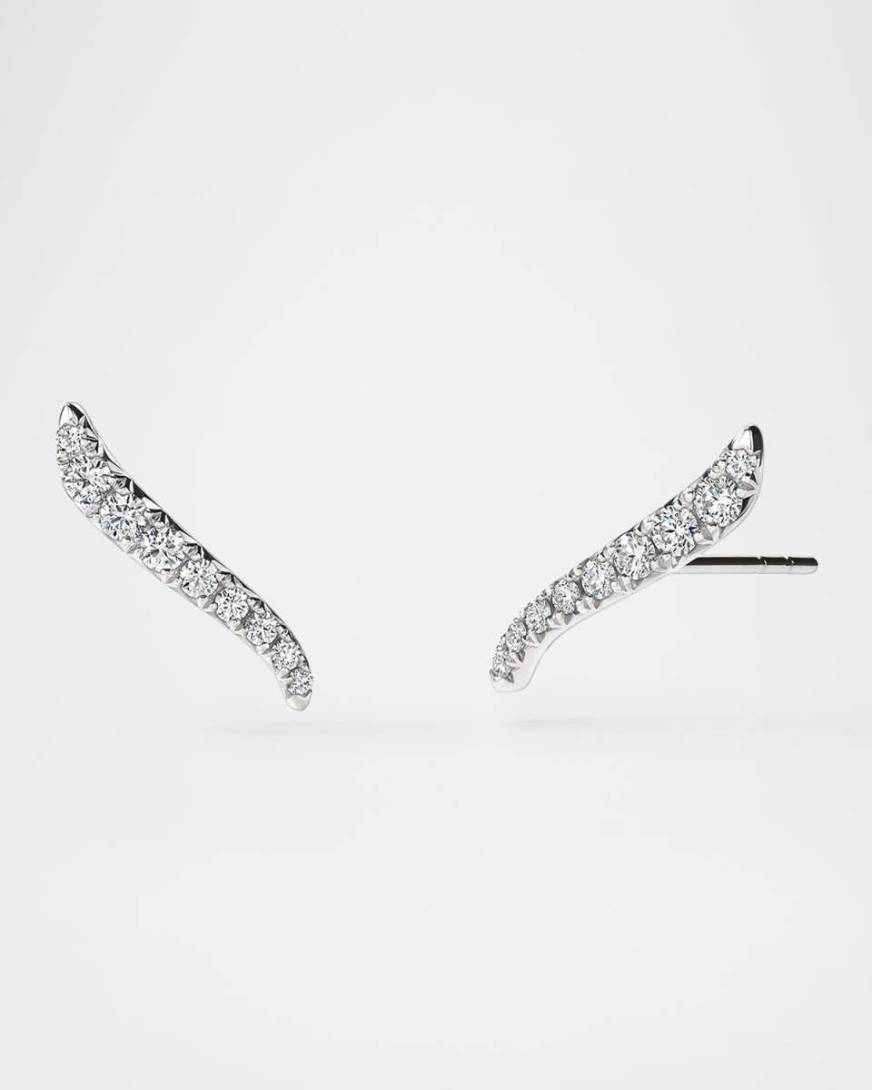 18K White Gold Vela French-Cut Pave Diamond Climber Earrings